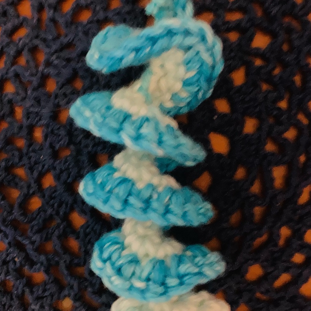 Blue and White Crochet Spiral Keychain Accessory or Bag Charm